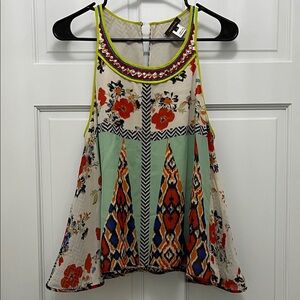 Vineet Bahl Multicolor Mixed Media Sleeveless Tank Blouse - Size Large Petite
